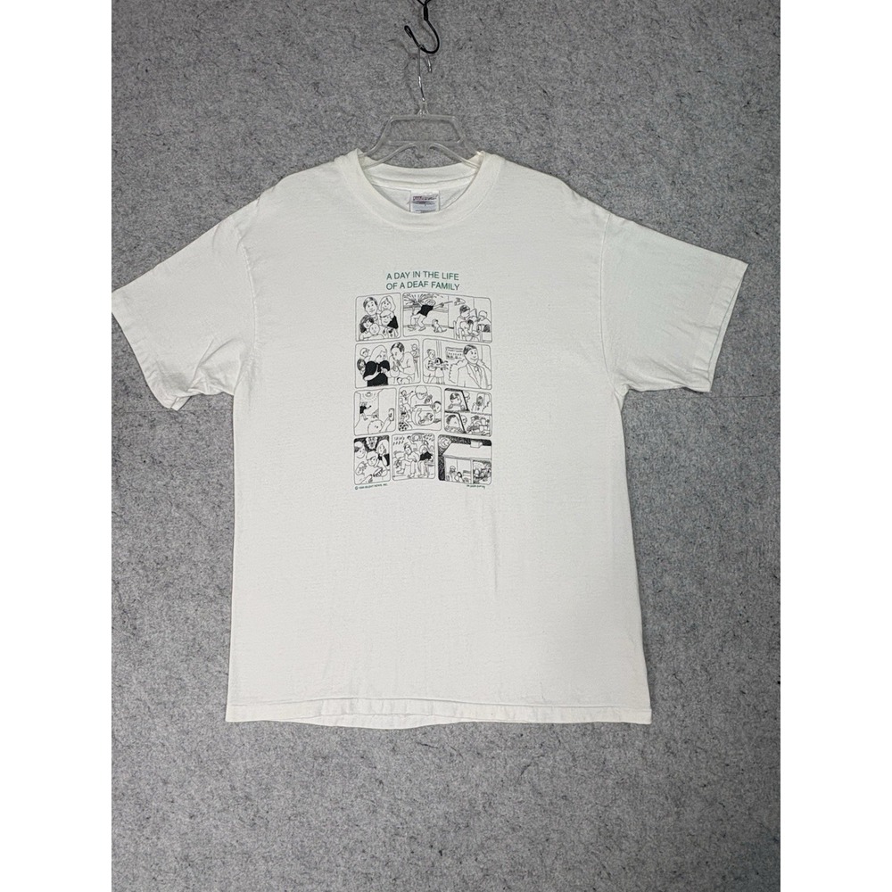 1995 Deaf Family Graphic T Shirt Single Stitch USA Hanes Beefy L Vintage ASL